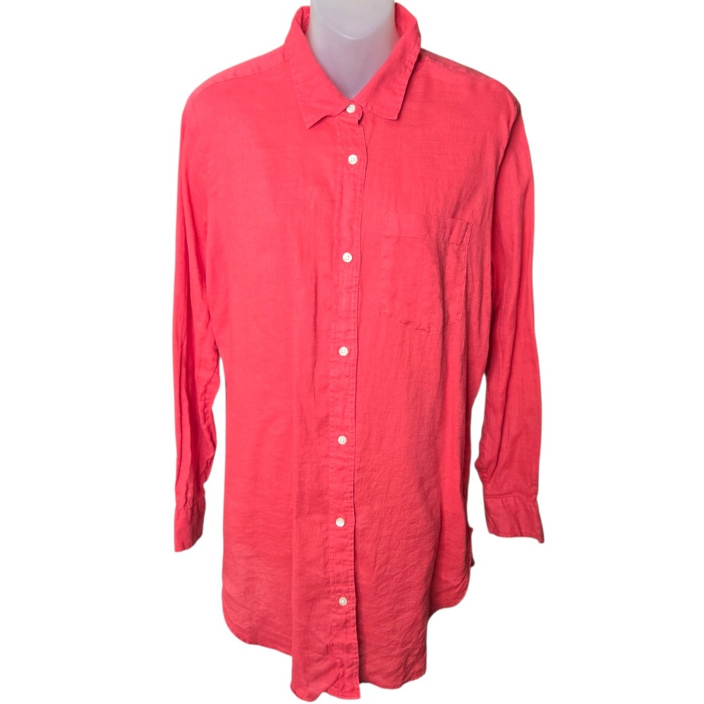 Gap Womens Preppy Linen Shirt Dress Size Small Coral‎ Long Sleeve Coastal